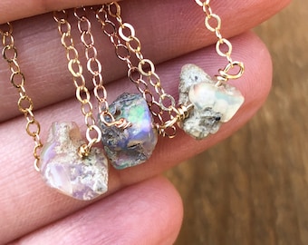 Raw Opal Necklace - Raw Opal Jewelry - Raw Stone Necklace - Libra Gift - October Birthstone Necklace - Libra Healing Necklace - Gift for Her