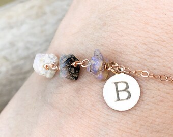 October Birthstone Bracelet - Raw Opal Bracelet - Raw Stone Bracelet - Healing Crystal Bracelet - Gift for Her - Engraved Bracelet