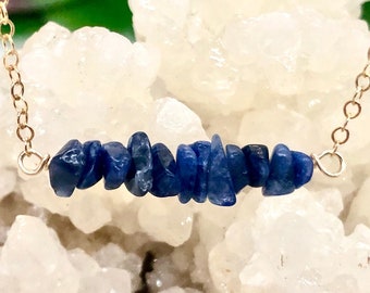 Sodalite Bar Necklace - Heart & Throat Chakra Stone - Raw Crystals - Blue Crystal Jewelry - Reiki Necklace - Chakra Jewelry