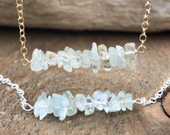 Raw Aquamarine Crystal Necklace - March Birthstone Jewelry - Blue Gift for Sister - Aquamarine Stone - Blue Healing Crystal