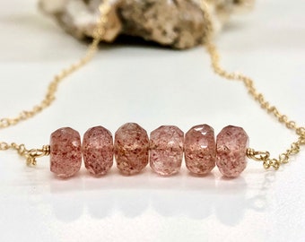 Strawberry Quartz Bar Necklace - Heart Chakra Necklace - Healing Crystal Neckalce - Gift for Her - Strawberry Quartz Chakra Jewelry