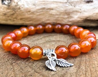 Carnelian Bralcelet - Wrist Mala - Healing Crystals - Mala Beads - Leaf Bracelet - Gift for Her - Crystal Healing - Healing Bracelet
