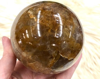 Yellow Hematoid Quartz Sphere 81mm IQ - Golden Healer Crystal Ball - Crystal Grid - Solar Plexus Chakra - Meditation Stone - Altar Decor