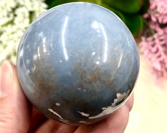 Angelite Sphere 52mm ABB - Throat Chakra Stone -  Angelite Ball - Healing Crystals - Healing Stones - Crystal Grid - Altar Decor