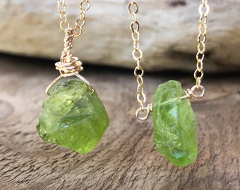 Raw Peridot Necklace - August Birthstone Necklace - Leo Zodiac Necklace - Raw Peridot Jewelry - Raw Crystal Necklace - Gift for Sister