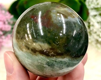 Bloodstone Sphere WZ 50mm - Root Chakra Stone - Crystal Grid - Altar Decor - Boho Decor - Clarity and Grounding Stone