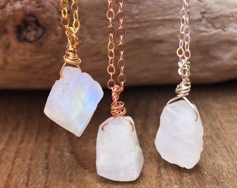 Raw Moonstone Necklace - June Birthstone Necklace - Personalized Jewelry - Rainbow Moonstone - Healing Crystal Neckalce - Gift for Her