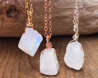 Raw Moonstone Necklace - June Birthstone Necklace - Personalized Jewelry - Rainbow Moonstone - Healing Crystal Neckalce - Gift for Her