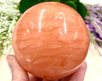 Orange Calcite Sphere 72mm YF - Orange Calcite Crystal Ball - Healing Crystals - Crystal Grid - Altar Decor - Sacral Chakra Stone