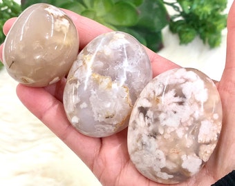 Flower Agate Palm Stone - Heart Chakra Crystal - Root Chakra Crystal - Crystal Grid Tools - Massage Stone - Altar Decor - Meditation Stone