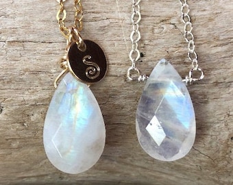 Rainbow Moonstone Necklace - Personalized Initial Moonstone Jewelry - Gift for Her - Gemini Necklace - Crystal Necklace - June Birthstone