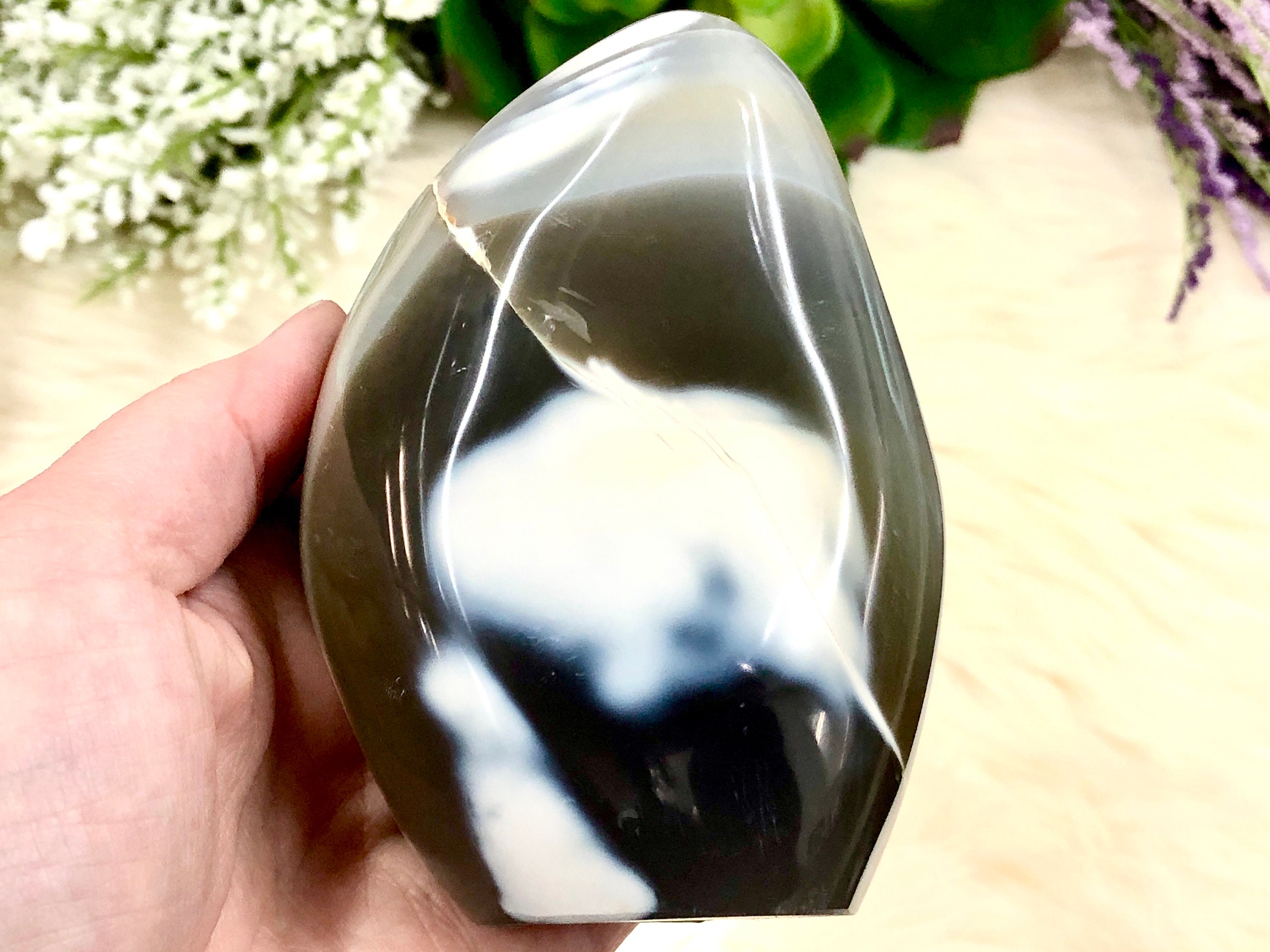 Orca Agate Freeform 103mm ZT- Crystal Grid - Altar Decor - Emotional Healing - Throat Chakra Stone - Meditation