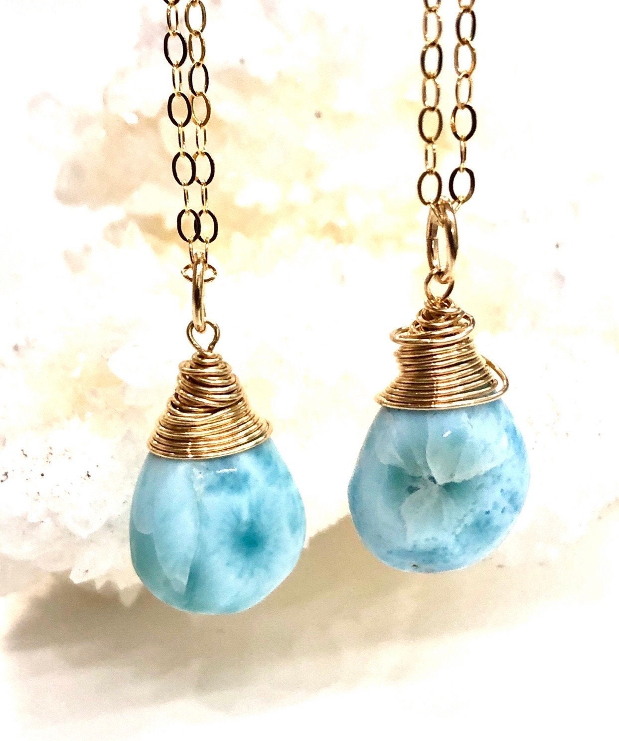 Larimar Wire Wrapped Pendant Necklace - Throat Chakra Necklace - Healing Crystal Necklace - Gift for Her