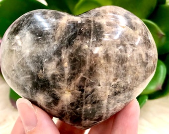 Black Moonstone Heart 78mm ANU- Stones & Crystals - Moonstone -  Crystal Grid - Altar Decor - Meditation Space - Crown and Third Eye Chakra