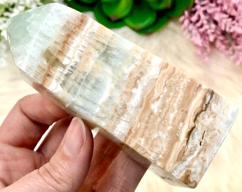 Caribbean Calcite Obelisk 98mm ACM - Caribbean Calcite Generator Tower - Throat Chakra Stone - Crystal Grid - Altar Decor - Meditation Stone