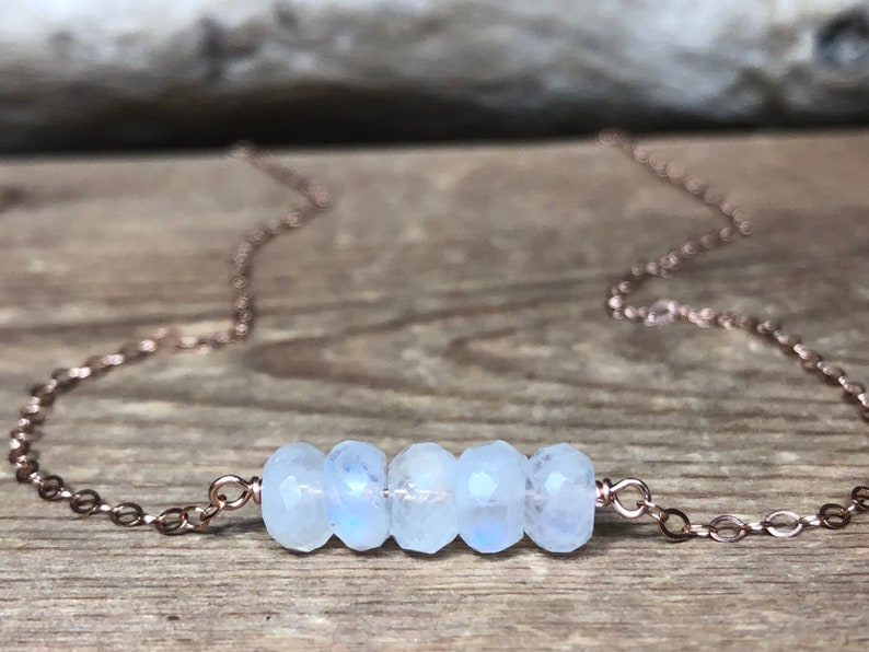 White Crystal Necklace Boho Wedding Gift for Bridal Party Wedding Neckalce Bridesmaid Necklace Rainbow Moonstone Bar Necklace