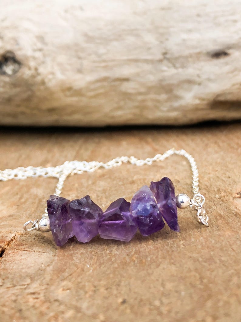 Raw Crystal Necklace Purple Healing Purple Mom Gift Gold or Rose Gold February Birthstone Jewelry Raw Amethyst Necklace in Silver