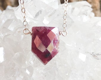 Ruby Pendant Necklace - Red Stone Necklace - July Birthstone Necklace - Ruby Jewelry - Healing Crystal Necklace
