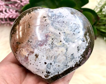 Ocean Jasper Heart 84mm ASE -Ocean Jasper - Crystal Grid - Meditation Stone - Altar Decor - Throat Chakra - Heart Chakra - Solar Plexus