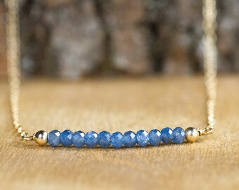 Dainty Sapphire Necklace - September Birthstone Necklace - Sapphire Bar Necklace - September Gift for Her - Healing Crystal Necklace