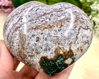 Ocean Jasper Heart 82mm ASC -Ocean Jasper - Crystal Grid - Meditation Stone - Altar Decor - Throat Chakra - Heart Chakra - Solar Plexus