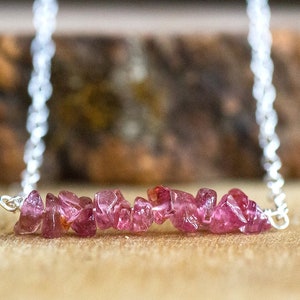 Raw Tourmaline Necklace - October Birthstone - Pink Tourmaline Necklace - Tourmaline Jewelry - Crystal Necklace - Crystal Bar Necklace