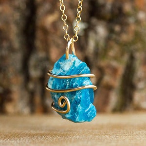 Raw Blue Apatite Necklace - Apatite Pendant -  Raw Crystal Necklace - Raw Stone Necklace - Necklace for Him or Her - Vegan Necklace