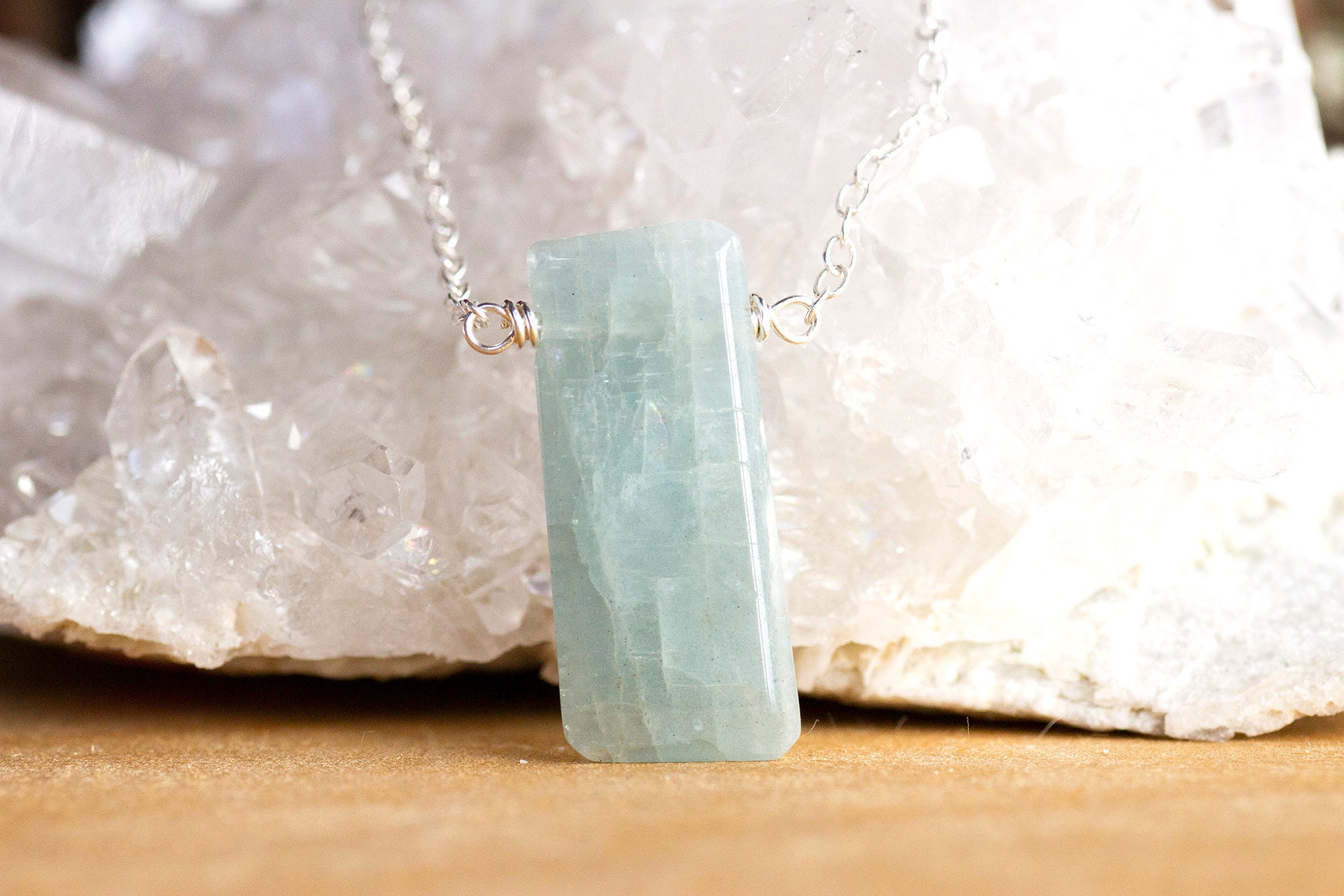 Sterling Silver Pear Cut Aquamarine Pendant Necklace - 8x6mm Teardrop Solitaire Pendant With Free Silver Chain & Jewelry Box