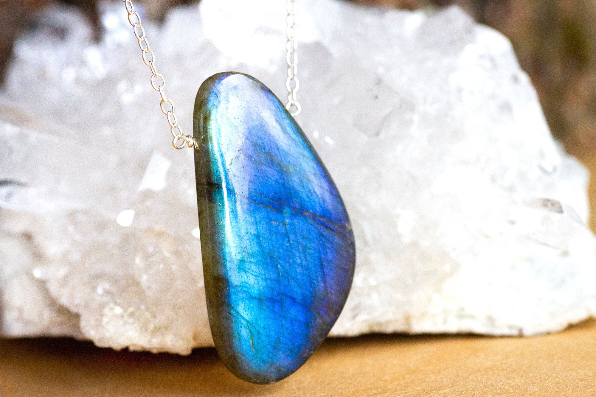 Large Labradorite Pendant Necklace in Silver - Flashy Labradorite - Labradorite Pendant - Labradorite Jewelry - Gift for Her