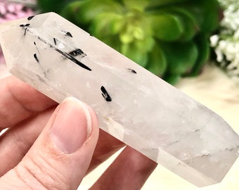 Tourmalinated Quartz Point 80mm XF - Quartz Tower -  Crystal Grid - Root Chakra - Protection Stone - Altar Decor - Meditation Crystals