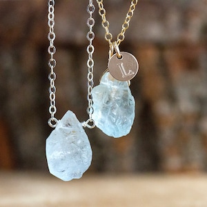 Raw Aquamarine Pendant Necklace - March Birthstone Necklace - Pisces Zodiac Necklace - Gift for Her - Blue Crystal Necklace