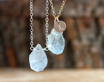Raw Aquamarine Pendant Necklace - March Birthstone Necklace - Pisces Zodiac Necklace - Gift for Her - Blue Crystal Necklace