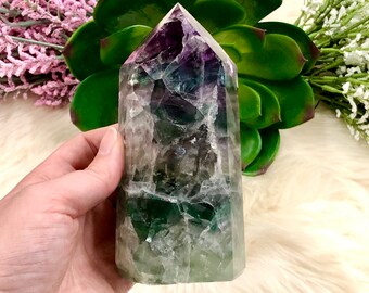 Large Rainbow Fluorite Tower 130mm ARW - Rainbow Fluorite Tower - Fluorite Point - Crystal Grid - Fluorite Specimen - Fluorite Crystal