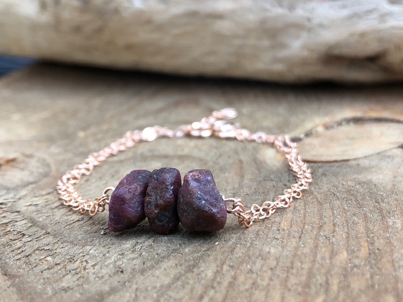 Crystal Bracelet Birthday Gift for Her July Birthstone Bracelet or Anklet- Raw Ruby Bracelet Raw Stone Bracelet Raw Crystal Bracelet