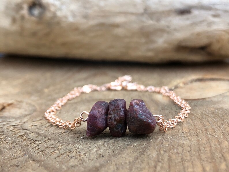 Crystal Bracelet Birthday Gift for Her July Birthstone Bracelet or Anklet- Raw Ruby Bracelet Raw Stone Bracelet Raw Crystal Bracelet