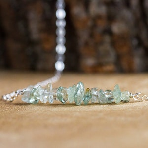 Raw Aquamarine Crystal Necklace - March Birthstone Necklace - Pisces Zodiac Necklace - Raw Stone Jewelry - Aquamarine Jewelry - Bar Necklace