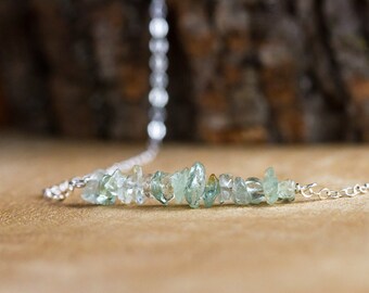 Raw Aquamarine Crystal Necklace - March Birthstone Necklace - Pisces Zodiac Necklace - Raw Stone Jewelry - Aquamarine Jewelry - Bar Necklace