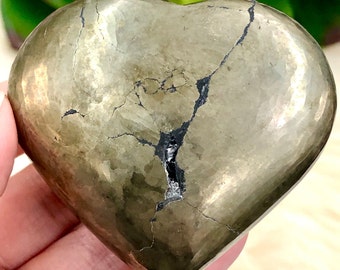 Pyrite Heart 63mm ATC - Healer's Gold - Meditation Crystal - Crystal Grid- Altar Decor -Protection Stone - Solar Plexus Chakra