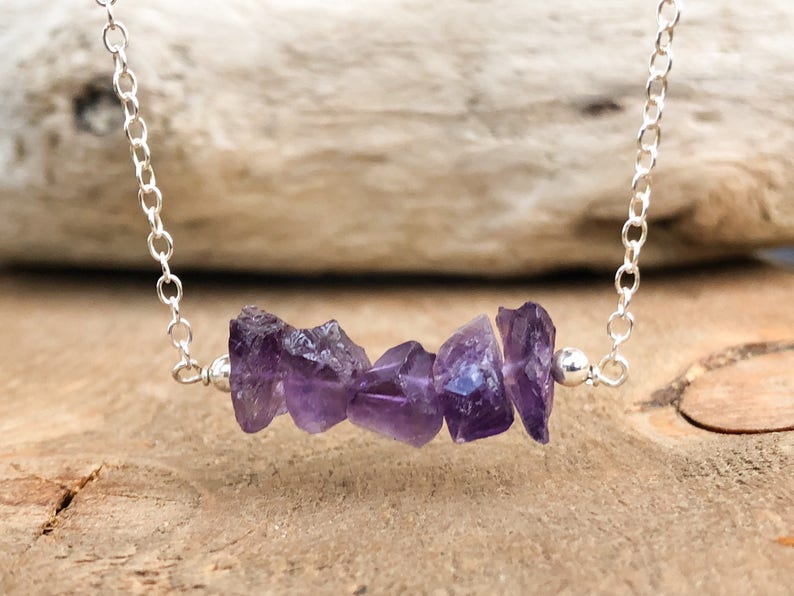Raw Crystal Necklace Purple Healing Purple Mom Gift Gold or Rose Gold February Birthstone Jewelry Raw Amethyst Necklace in Silver