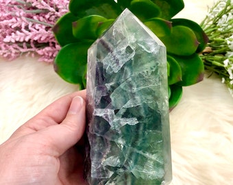 Large Rainbow Fluorite Tower 117mm ASG - Rainbow Fluorite Tower - Fluorite Point - Crystal Grid - Fluorite Specimen - Fluorite Crystal