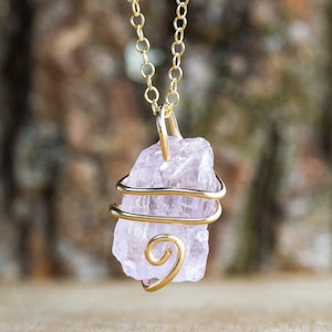 Raw Kunzite Necklace - Raw Stone Necklace - Kunzite Pendant - Kunzite Jewelry - Crystal Necklace - Heart Chakra