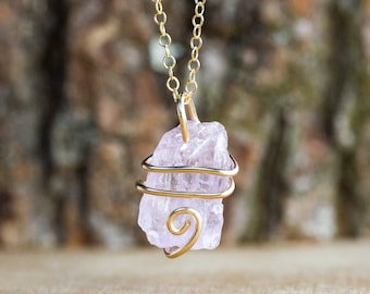 Raw Kunzite Necklace - Raw Stone Necklace - Kunzite Pendant - Kunzite Jewelry - Crystal Necklace - Heart Chakra
