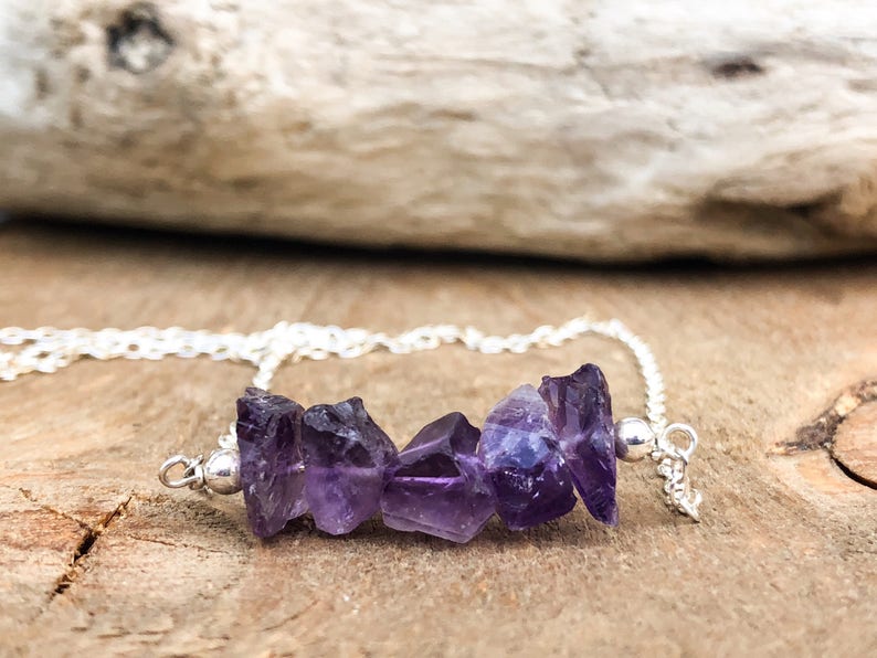 Raw Crystal Necklace Purple Healing Purple Mom Gift Gold or Rose Gold February Birthstone Jewelry Raw Amethyst Necklace in Silver