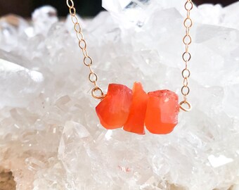 Raw Carnelian Bar Necklace - Raw Stone Necklace - Carnelian Necklace in Silver, Gold or Rose Gold - Carnelian Jewelry - Chakra Necklace