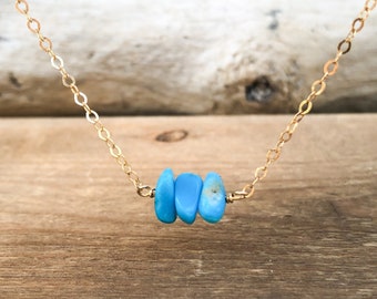 Raw Turquoise Bar Necklace - Raw Stone Necklace - Turquoise Jewelry - December Gift for Her - Dainty Birthstone Necklace - Healing Jewelry