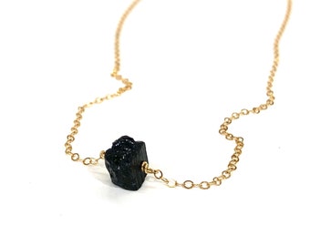 Raw Black Tourmaline Stone Bar Necklace - Protection Jewelry for Empaths - Healing Crystal Chokers