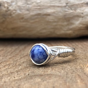 Sodalite Ring, Wire Wrapped Sodalite Ring, Sterling Silver Ring, Gold Fill Ring, Wrapped Gemstone Ring, Healing Jewelry, Blue Statement Ring