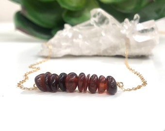 Hessonite Garnet Bar Necklace - Sacral Chakra Stone - Root Chakra Stone - January Birthstone - Healing Jewelry - Gift for Her