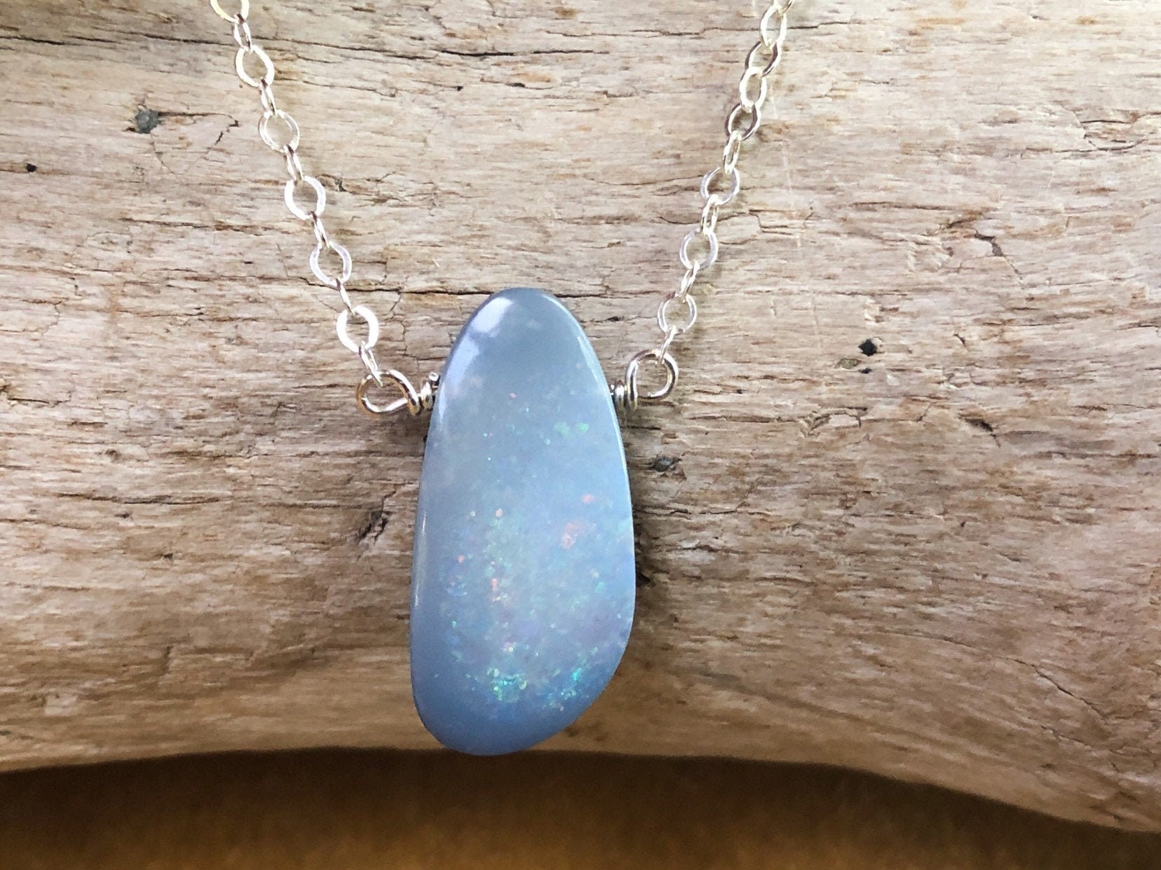 Large Opal Pendant Necklace - Natural Opal Doublet Necklace - Libra Zodiac - Genuine Opal Jewelry - October Birthstone Necklace