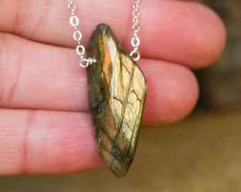 Raw Labradorite Necklace - Raw Stone Necklace - Raw Crystal Jewelry - Labradorite Jewelry